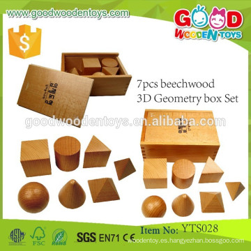 Juguetes educativos de madera promocionales 7pcs beechwood 3D Geometry Box Set